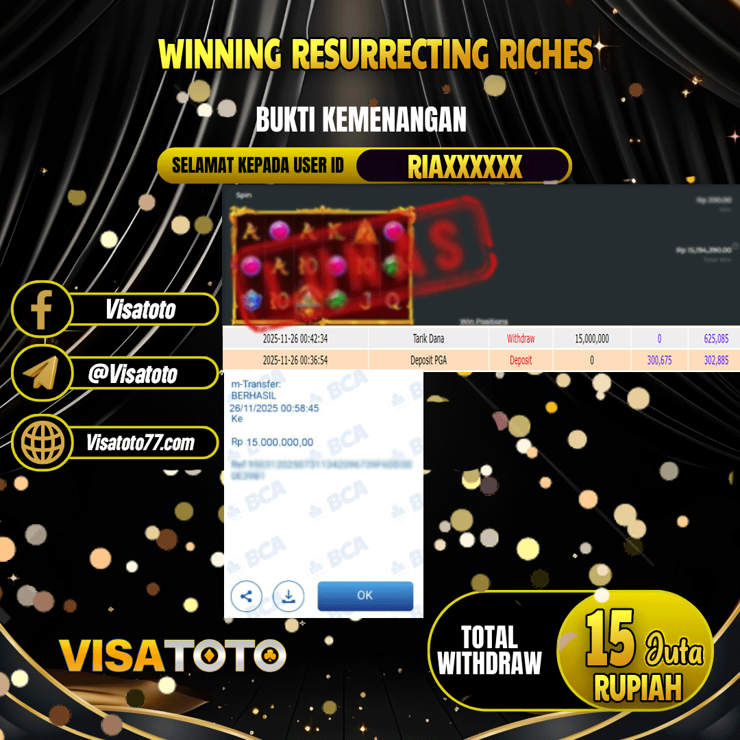 VISATOTO JACKPOT SLOT RESURRECTING RICHES RP.15.000.000,- LUNAS   USER ID RIA***