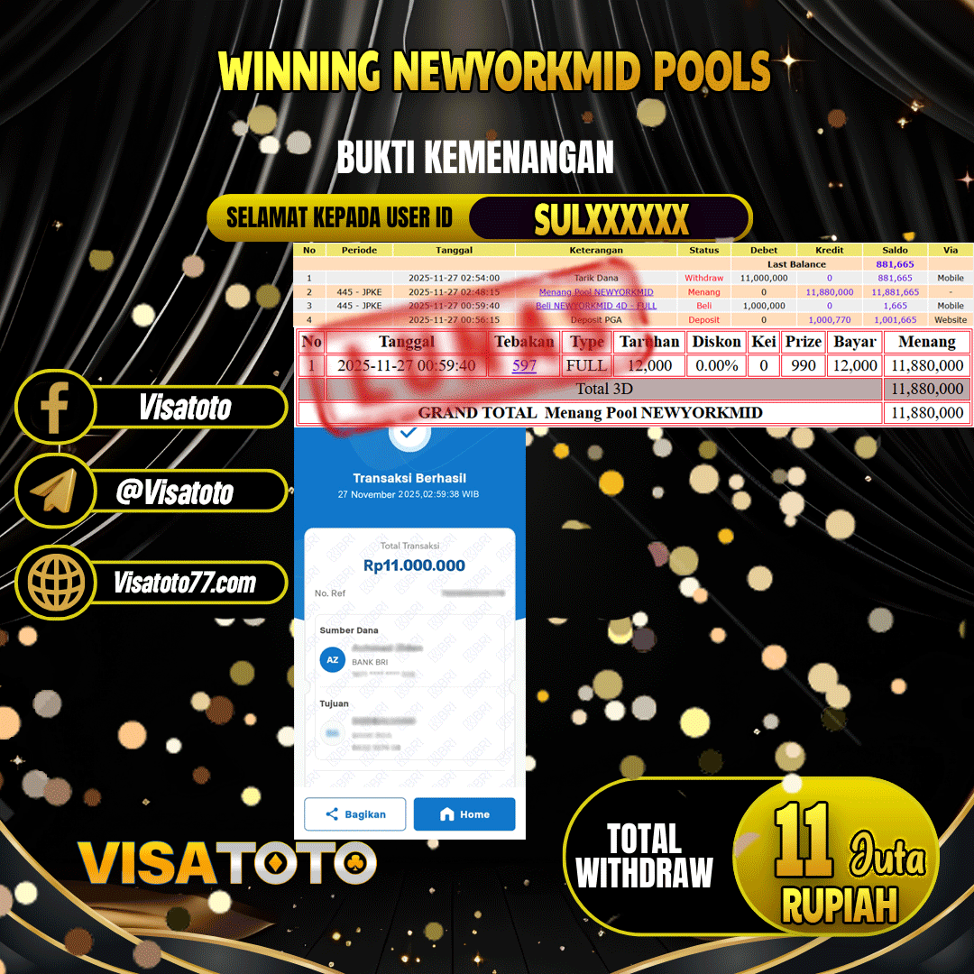 VISATOTO JACKPOT TOGEL NEWYORK MID RP.11.000.000,- LUNAS USER ID SUL***