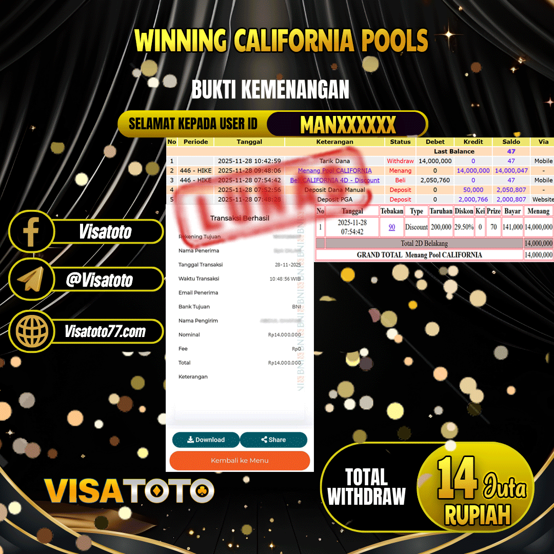 VISATOTO JACKPOT TOGEL CALIFORNIA RP.14.000.000,- LUNAS USER ID MAN***
