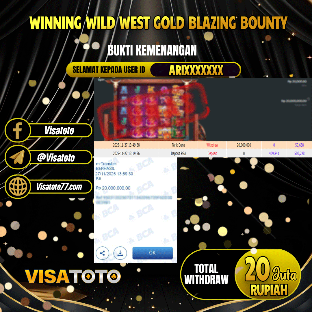 VISATOTO JACKPOT SLOT WILD WEST GOLD BLAZING BOUNTY RP.20.000.000,- LUNAS USER ID ARI***