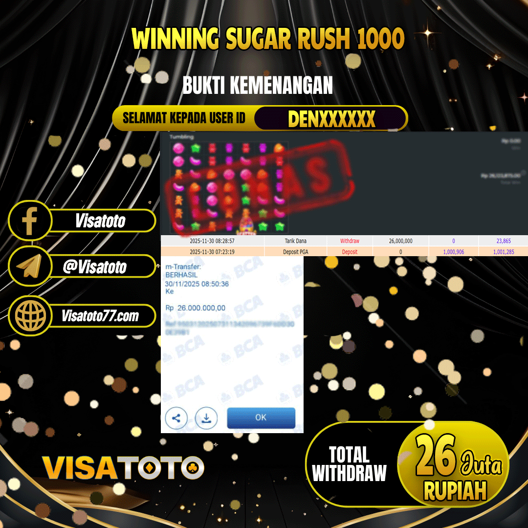 VISATOTO JACKPOT SLOT SUGAR RUSH 1000 RP.26.000.000,- LUNAS USER ID DEN***